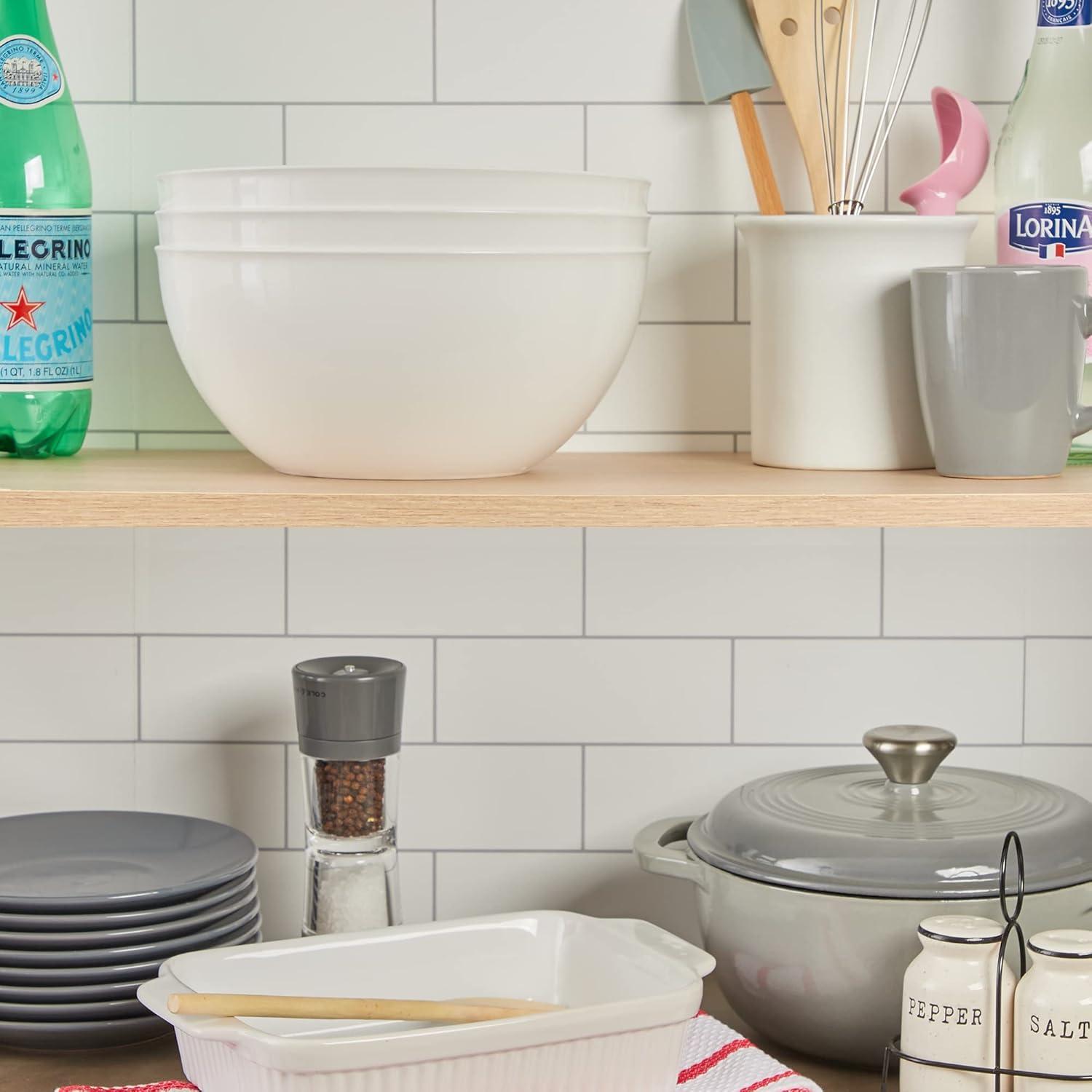 imageUS Acrylic Vista Clear Plastic Salad and Serving 10inch Bowls set of 3 Reusable BPAfree Made in the USA 135 oz capacityWhite