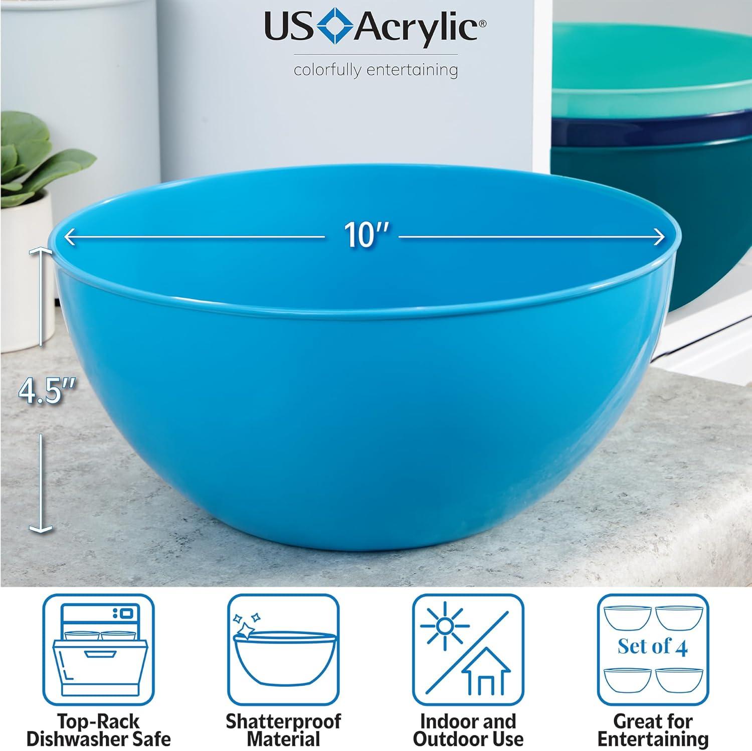 imageUS Acrylic Vista Durable Plastic Salad and Serving 10inch Bowls Set of 4 in Coastal Colors Reusable BPAfree Made in the USA 135 oz capacity