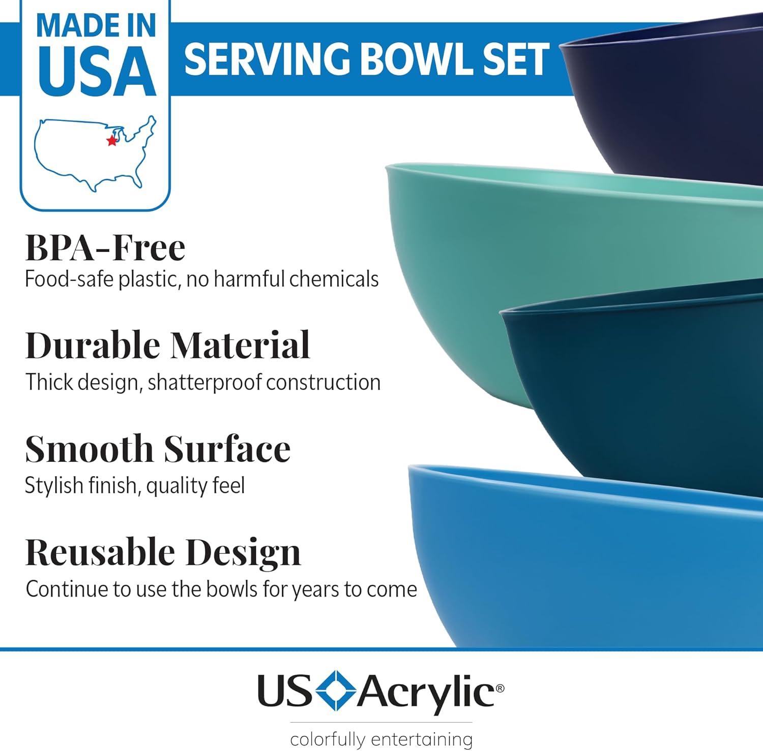 imageUS Acrylic Vista Durable Plastic Salad and Serving 10inch Bowls Set of 4 in Coastal Colors Reusable BPAfree Made in the USA 135 oz capacity