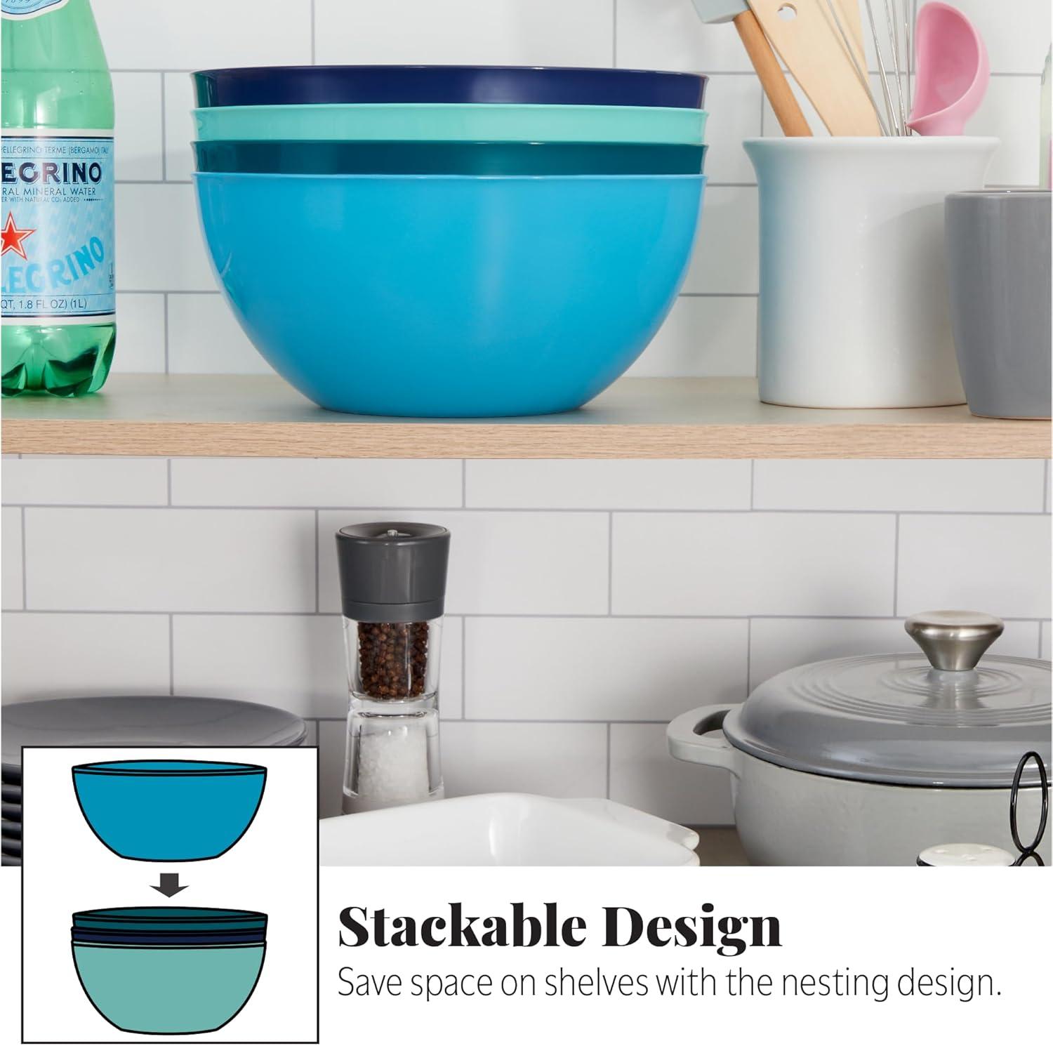 imageUS Acrylic Vista Durable Plastic Salad and Serving 10inch Bowls Set of 4 in Coastal Colors Reusable BPAfree Made in the USA 135 oz capacity