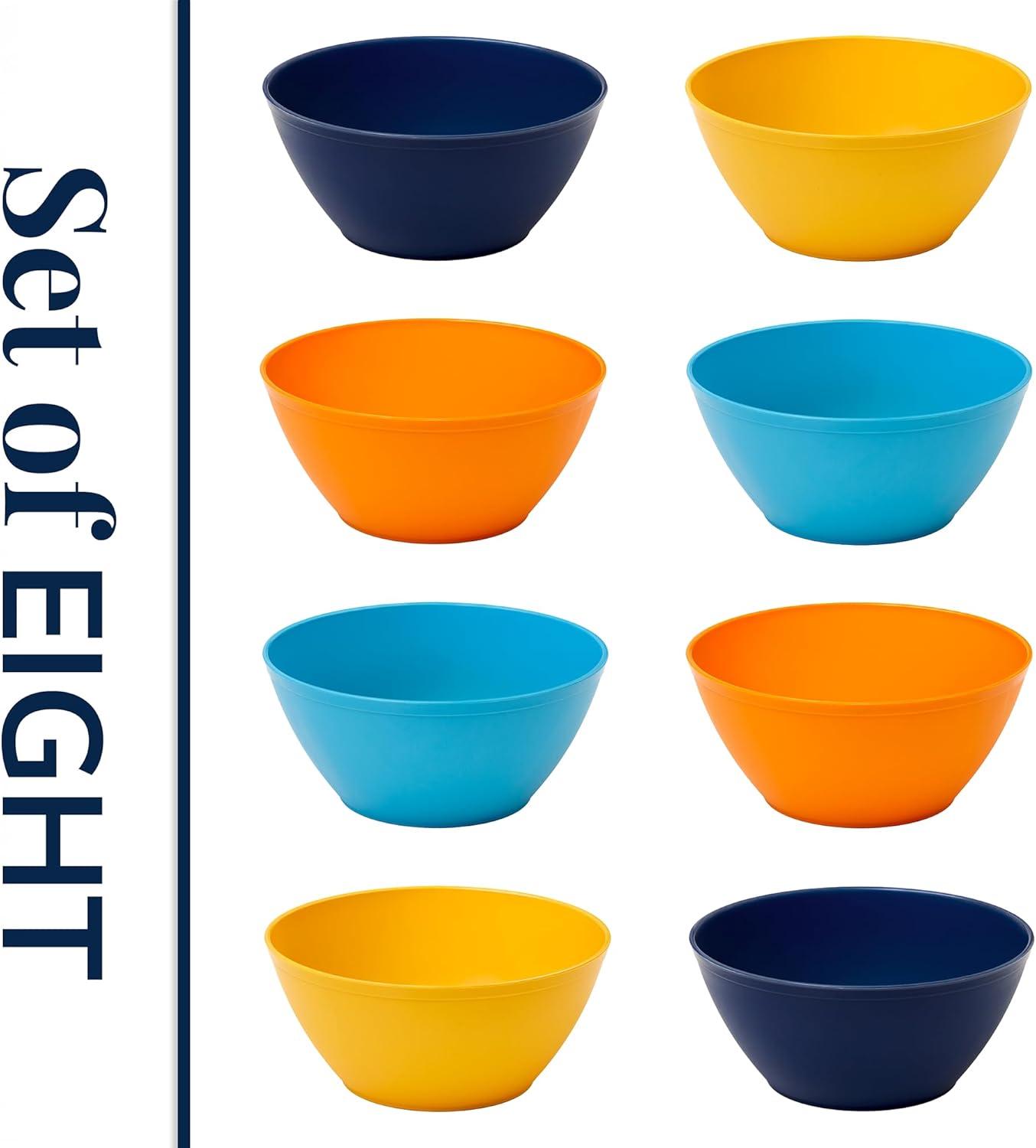 imageUS Acrylic Wheat Straw Unbreakable 28 oz Stackable Cereal Bowls for Snacks ampamp Ice Cream in Grey Set of 8 6inch Reusable BPAFree Dishwasher Safe Dinnerware Made in USAAssorted Colors