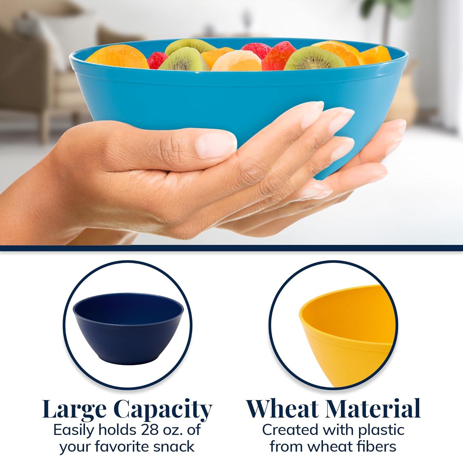 imageUS Acrylic Wheat Straw Unbreakable 28 oz Stackable Cereal Bowls for Snacks ampamp Ice Cream in Grey Set of 8 6inch Reusable BPAFree Dishwasher Safe Dinnerware Made in USAAssorted Colors
