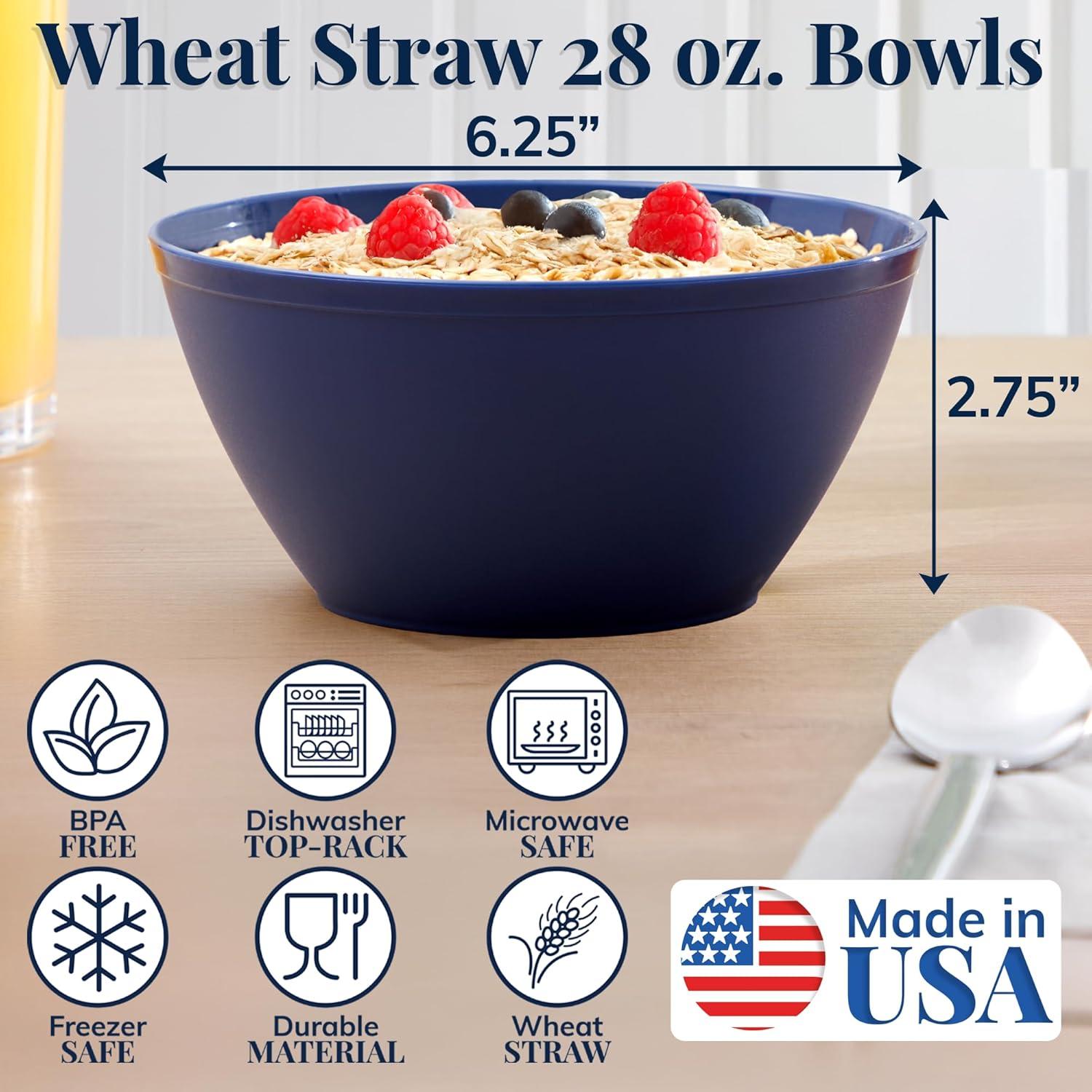 imageUS Acrylic Wheat Straw Unbreakable 28 oz Stackable Cereal Bowls for Snacks ampamp Ice Cream in Grey Set of 8 6inch Reusable BPAFree Dishwasher Safe Dinnerware Made in USAAssorted Colors