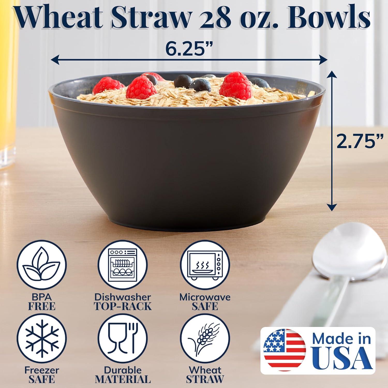 imageUS Acrylic Wheat Straw Unbreakable 28 oz Stackable Cereal Bowls for Snacks ampamp Ice Cream in Grey Set of 8 6inch Reusable BPAFree Dishwasher Safe Dinnerware Made in USAGray