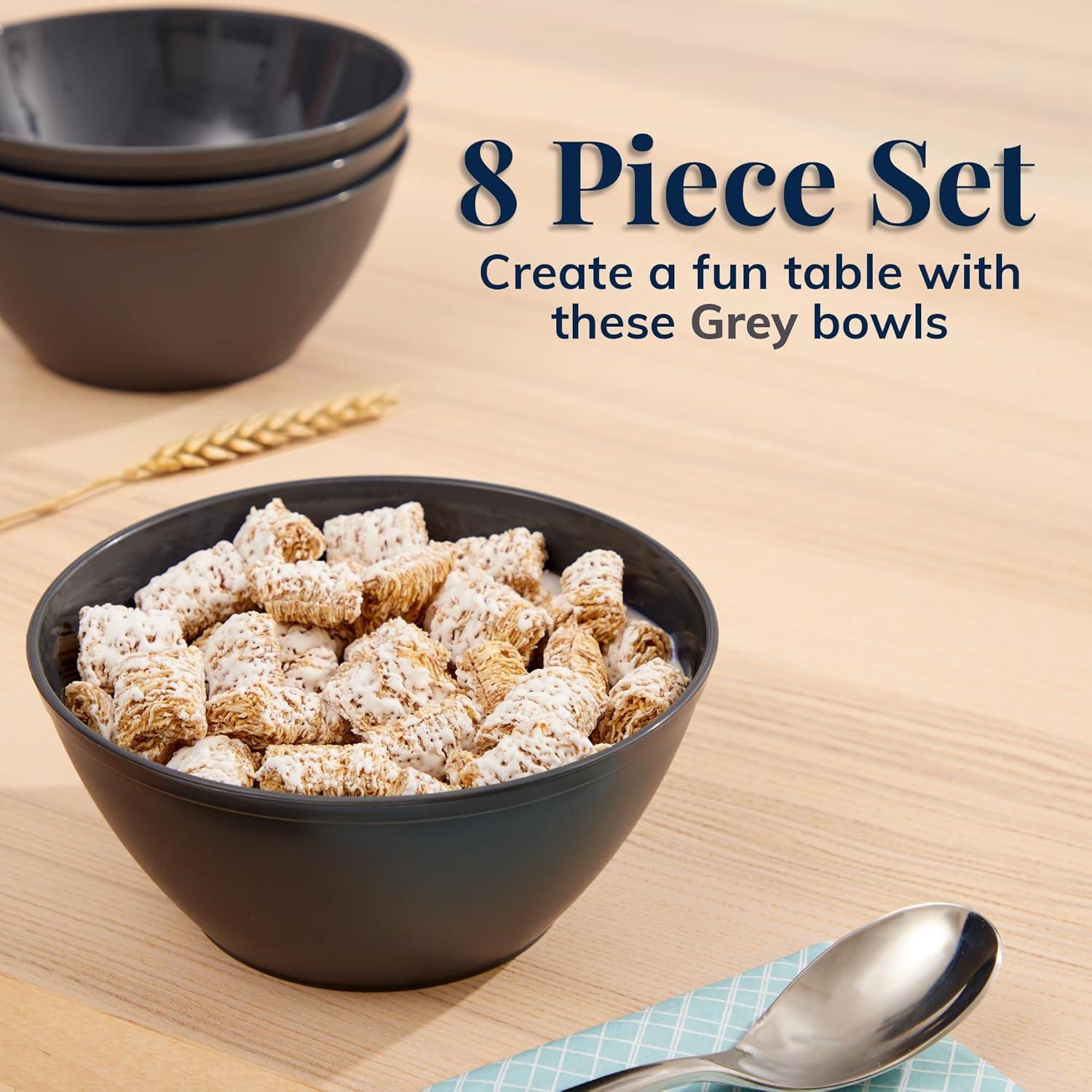 imageUS Acrylic Wheat Straw Unbreakable 28 oz Stackable Cereal Bowls for Snacks ampamp Ice Cream in Grey Set of 8 6inch Reusable BPAFree Dishwasher Safe Dinnerware Made in USAGray