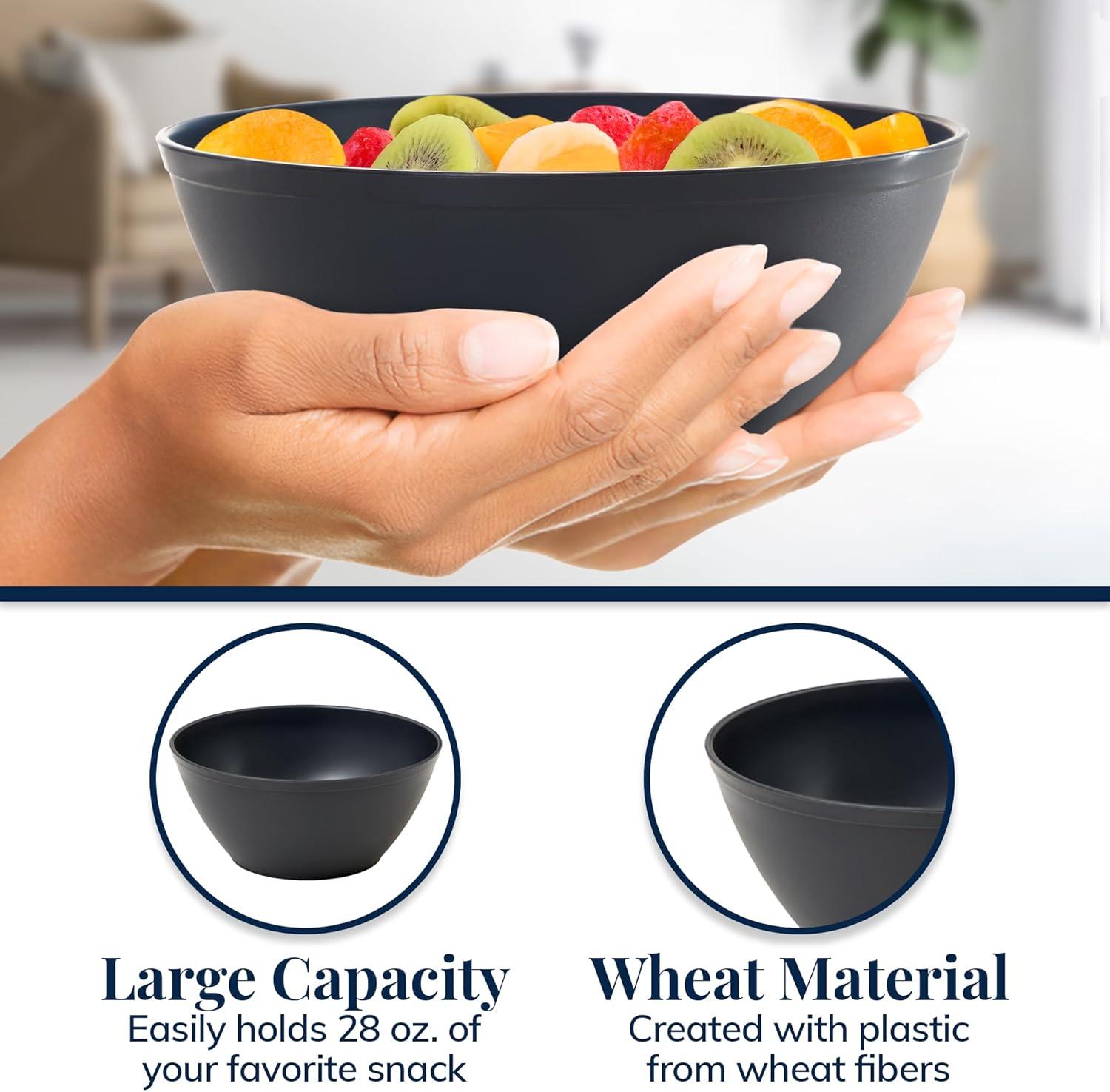 imageUS Acrylic Wheat Straw Unbreakable 28 oz Stackable Cereal Bowls for Snacks ampamp Ice Cream in Grey Set of 8 6inch Reusable BPAFree Dishwasher Safe Dinnerware Made in USAGray