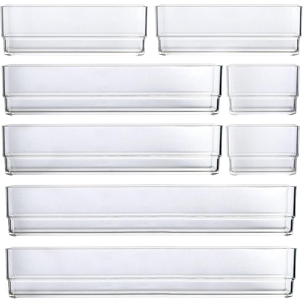 imageSTORi SimpleSort 8Piece Stackable Clear Drawer Organizer Set Multisize Trays Makeup Vanity Storage Bins and Office Desk Drawer Dividers Made in USA