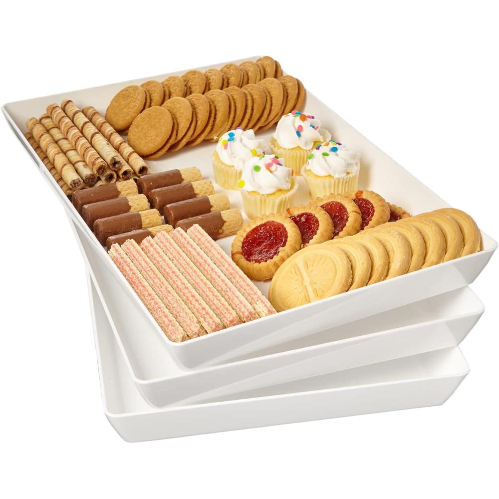 imageUS Acrylic Avant White Plastic Serving Trays Set of 4 15 x 5 Narrow Reusable Rectangular Party Platters Serve Appetizers Fruit Veggies ampamp Desserts BPAFree ampamp Made in USA15 x 10