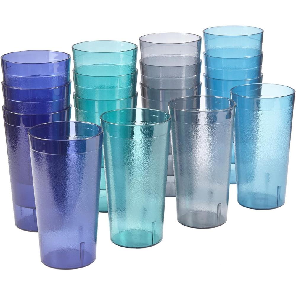 imageUS Acrylic Cafe Plastic Reusable Tumblers Set of 16 20ounce Water Cups in Clear Value Set of Restaurant Style Drinking Glasses Stackable BPAfree Made in the USA Toprack Dishwasher SafeCoastal