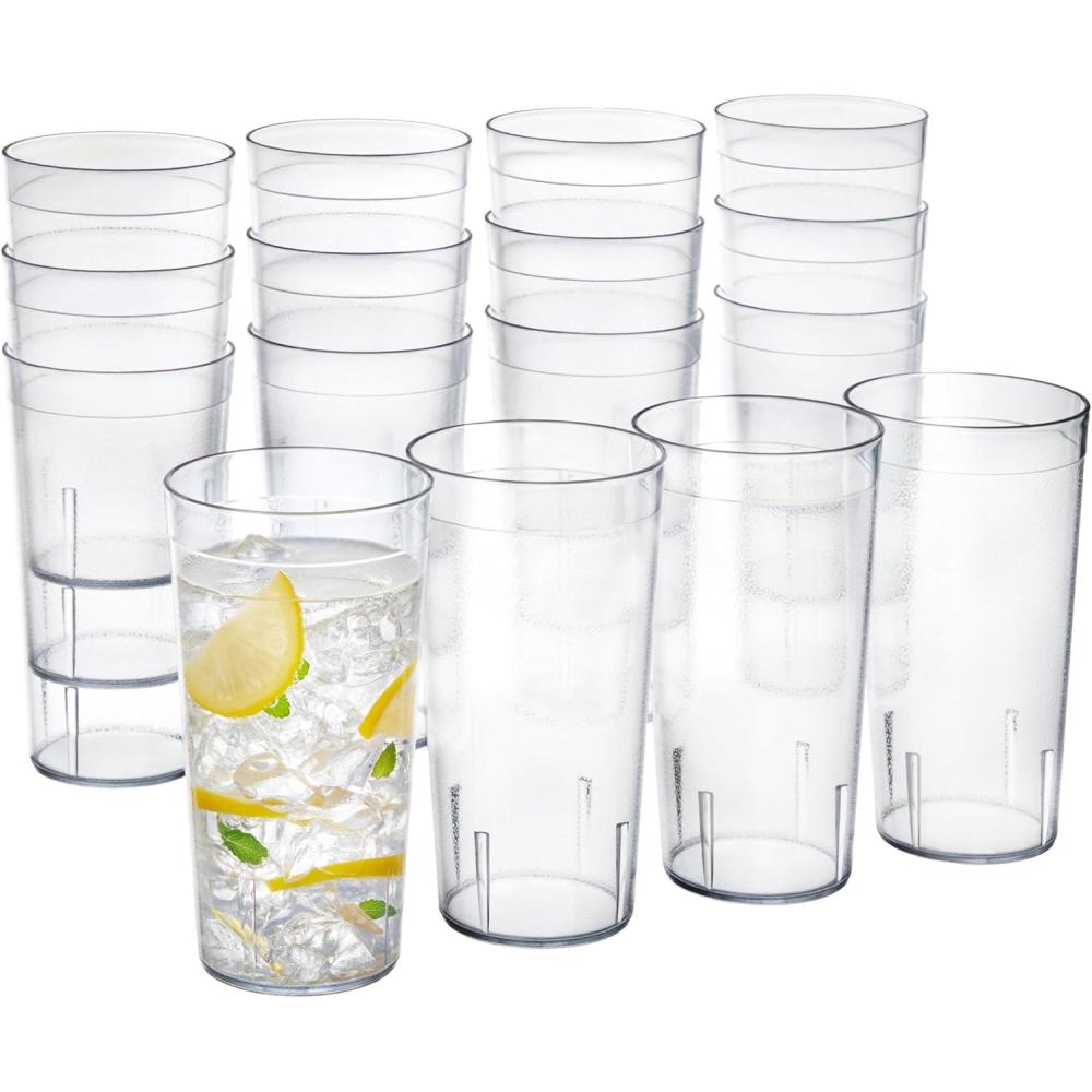imageUS Acrylic Cafe Plastic Reusable Tumblers Set of 16 20ounce Water Cups in Clear Value Set of Restaurant Style Drinking Glasses Stackable BPAfree Made in the USA Toprack Dishwasher SafeClear