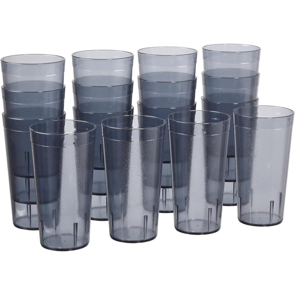 imageUS Acrylic Cafe Plastic Reusable Tumblers Set of 16 20ounce Water Cups in Clear Value Set of Restaurant Style Drinking Glasses Stackable BPAfree Made in the USA Toprack Dishwasher SafeGray