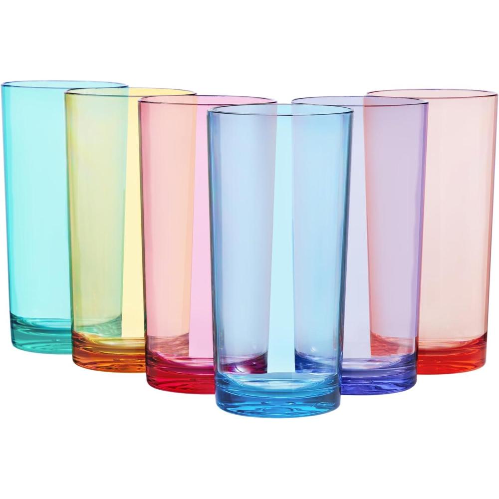 imageUS Acrylic Classic Clear Plastic Reusable Drinking Glasses Set of 6 24oz IcedTea Cups BPAFree Tumblers Made in USA TopRack Dishwasher SafeAssorted