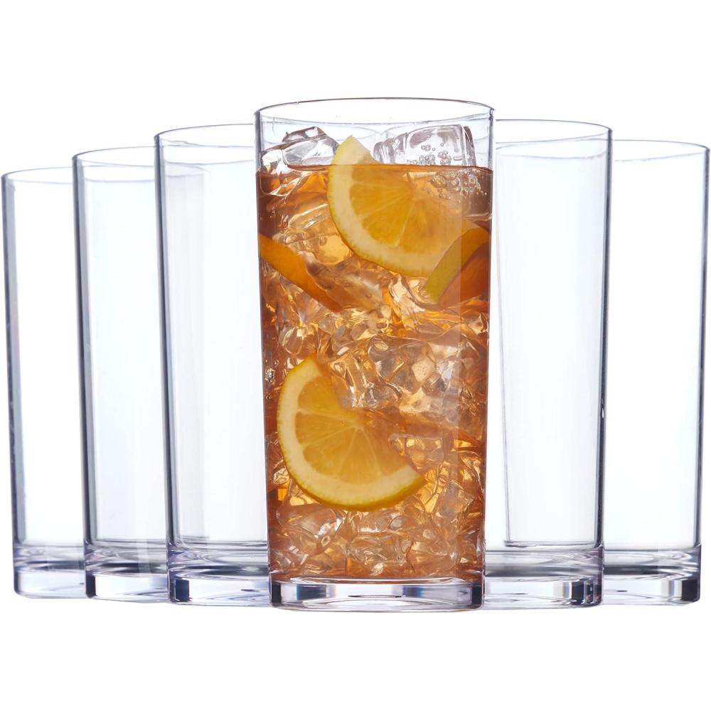 imageUS Acrylic Classic Clear Plastic Reusable Drinking Glasses Set of 6 24oz IcedTea Cups BPAFree Tumblers Made in USA TopRack Dishwasher SafeClear