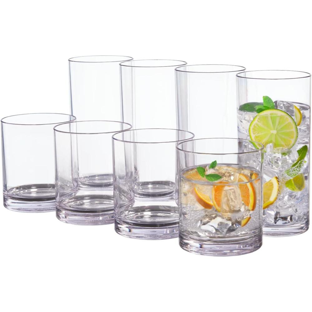 imageUS Acrylic Classic Clear Plastic Reusable Drinking Glasses Set of 8 12oz Rocks ampamp 16oz Water Cups BPAFree Tumblers Made in USA TopRack Dishwasher SafeClear