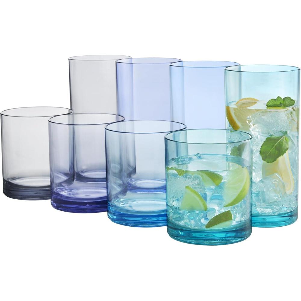 imageUS Acrylic Classic Clear Plastic Reusable Drinking Glasses Set of 8 12oz Rocks ampamp 16oz Water Cups BPAFree Tumblers Made in USA TopRack Dishwasher SafeCoastal