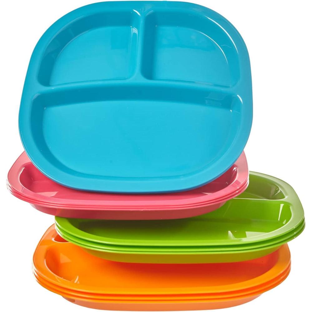 imageUS Acrylic Harmony 3compartment Divided Plastic Kids Tray in 4 Calypso Colors set of 12 Reusable BPAfree Plates Made in the USA Microwave ampamp Dishwasher Safe DinnerwareCalypso