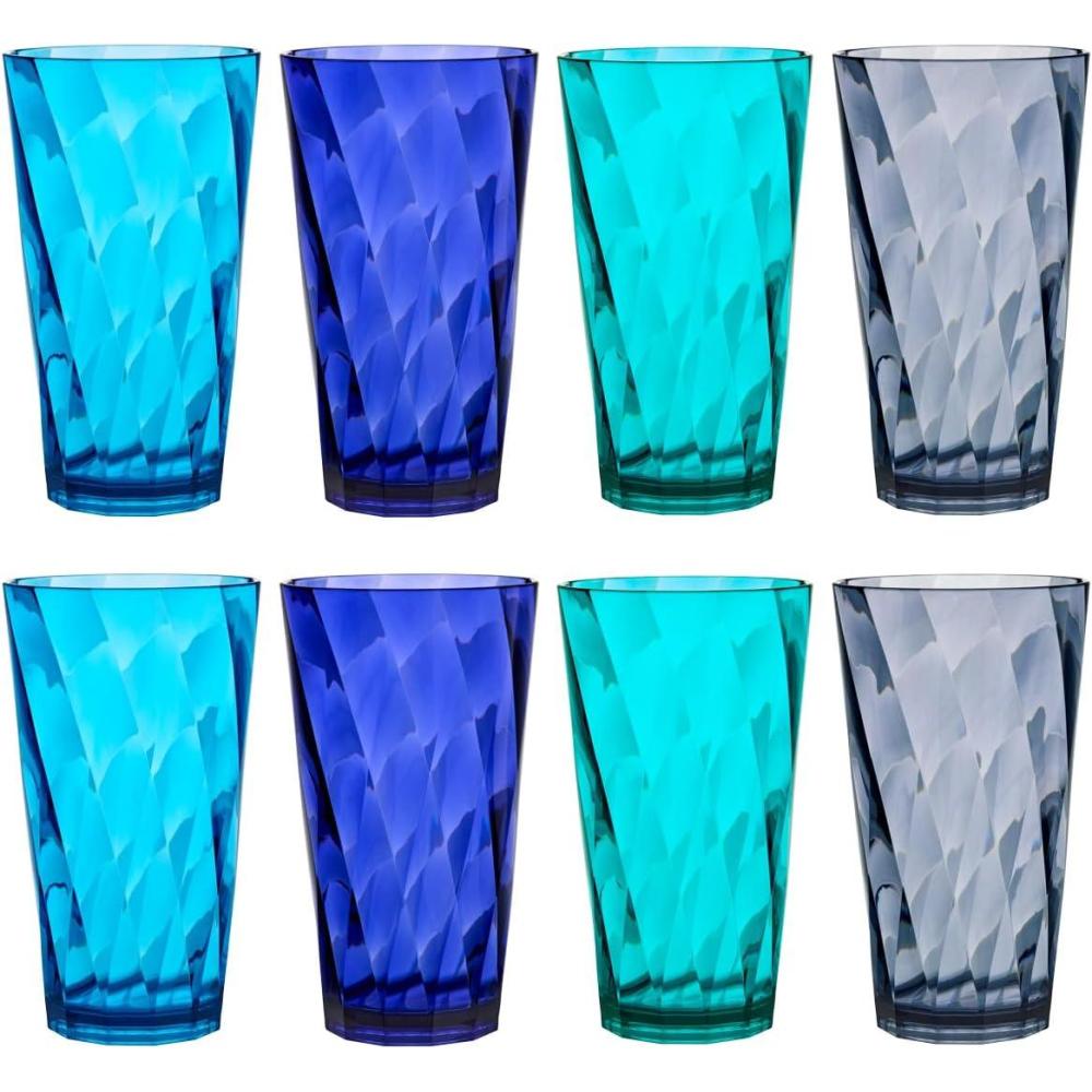 imageUS Acrylic Optix Plastic Reusable Drinking Glasses Set of 16 14oz Rocks ampamp 20oz Water Cups in Coastal Colors BPAFree Tumblers Made in USA TopRack Dishwasher Safe20ounce