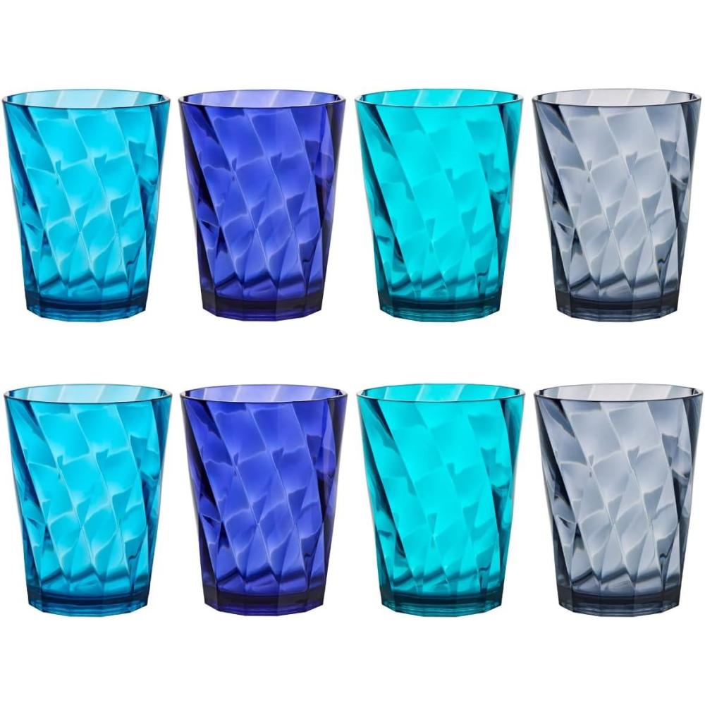 imageUS Acrylic Optix Plastic Reusable Drinking Glasses Set of 16 14oz Rocks ampamp 20oz Water Cups in Coastal Colors BPAFree Tumblers Made in USA TopRack Dishwasher Safe14ounce