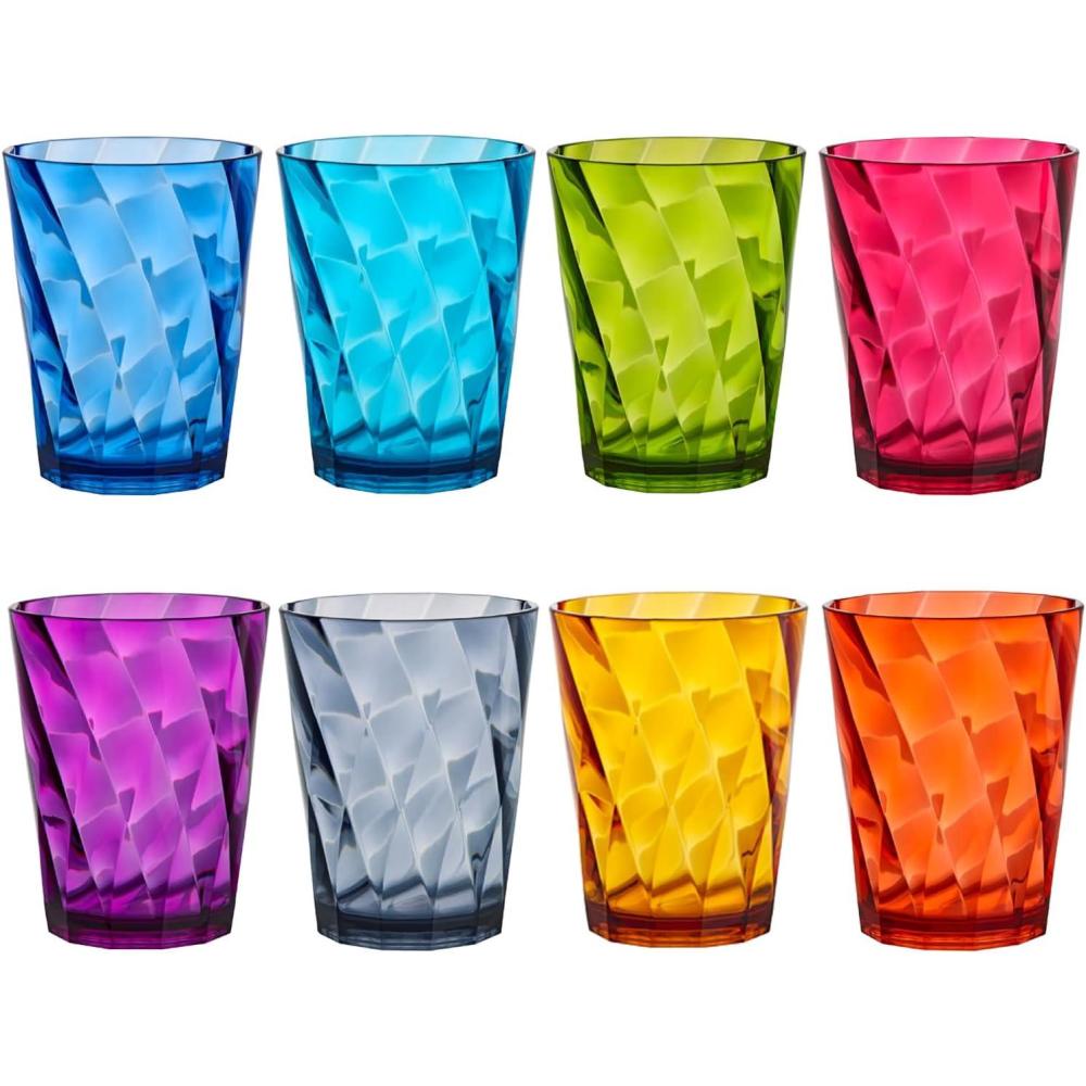 imageUS Acrylic Optix Plastic Reusable Drinking Glasses Set of 16 14oz Rocks ampamp 20oz Water Cups in Jewel Tone Colors BPAFree Tumblers Made in USA TopRack Dishwasher Safe14 Ounces