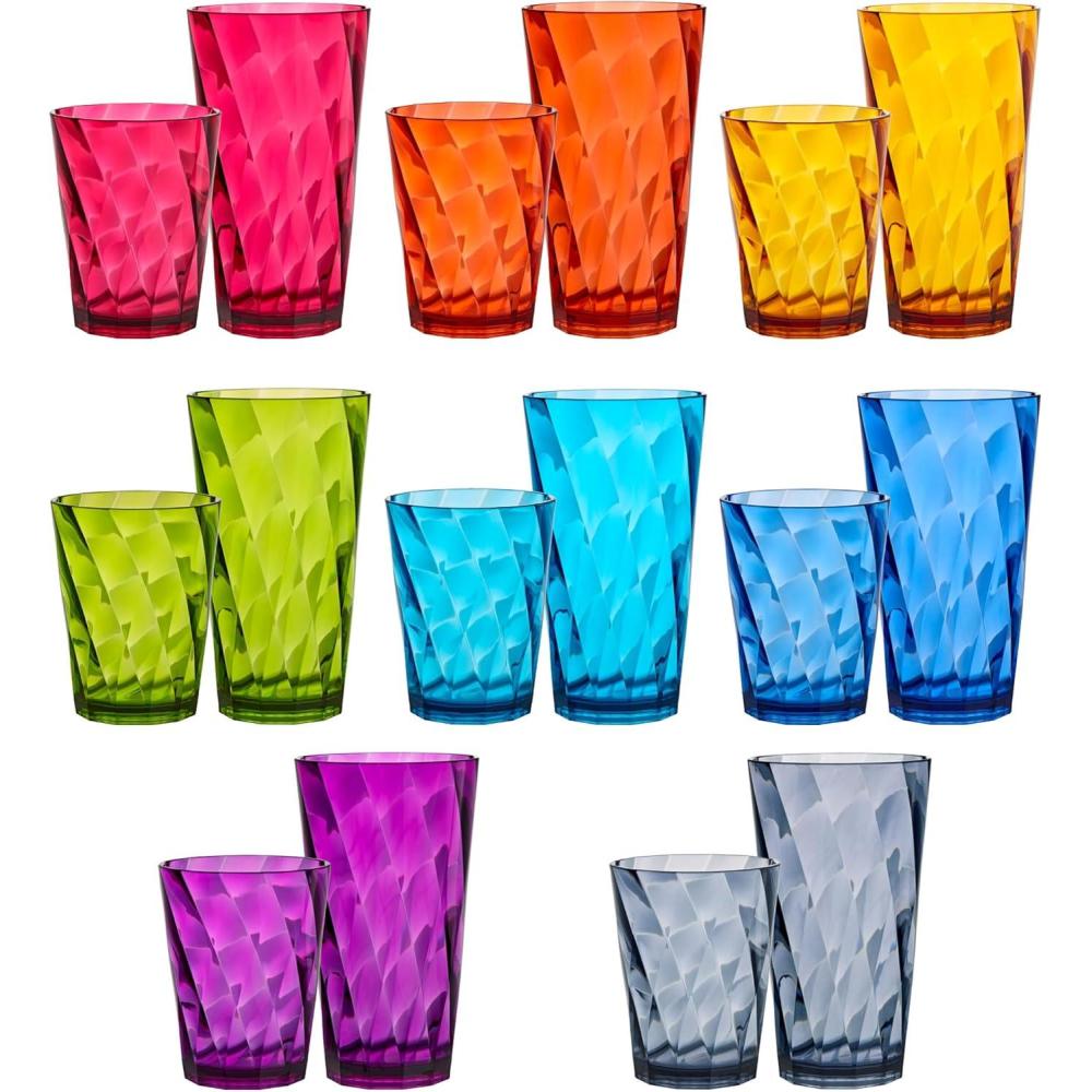 imageUS Acrylic Optix Plastic Reusable Drinking Glasses Set of 16 14oz Rocks ampamp 20oz Water Cups in Jewel Tone Colors BPAFree Tumblers Made in USA TopRack Dishwasher Safe14ounce20ounce