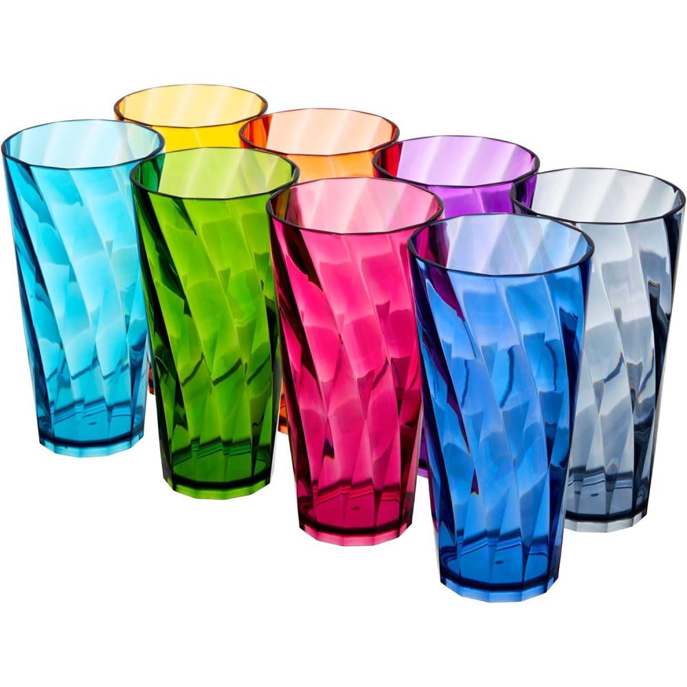 imageUS Acrylic Optix Plastic Reusable Drinking Glasses Set of 16 14oz Rocks ampamp 20oz Water Cups in Jewel Tone Colors BPAFree Tumblers Made in USA TopRack Dishwasher Safe26ounce