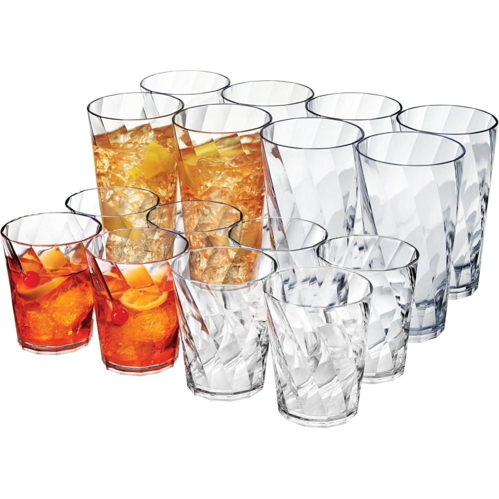 imageUS Acrylic Optix Plastic Reusable Drinking Glasses Set of 8 20oz Water Cups in Clear BPAFree Tumblers Made in USA TopRack Dishwasher Safe14ounce20ounce
