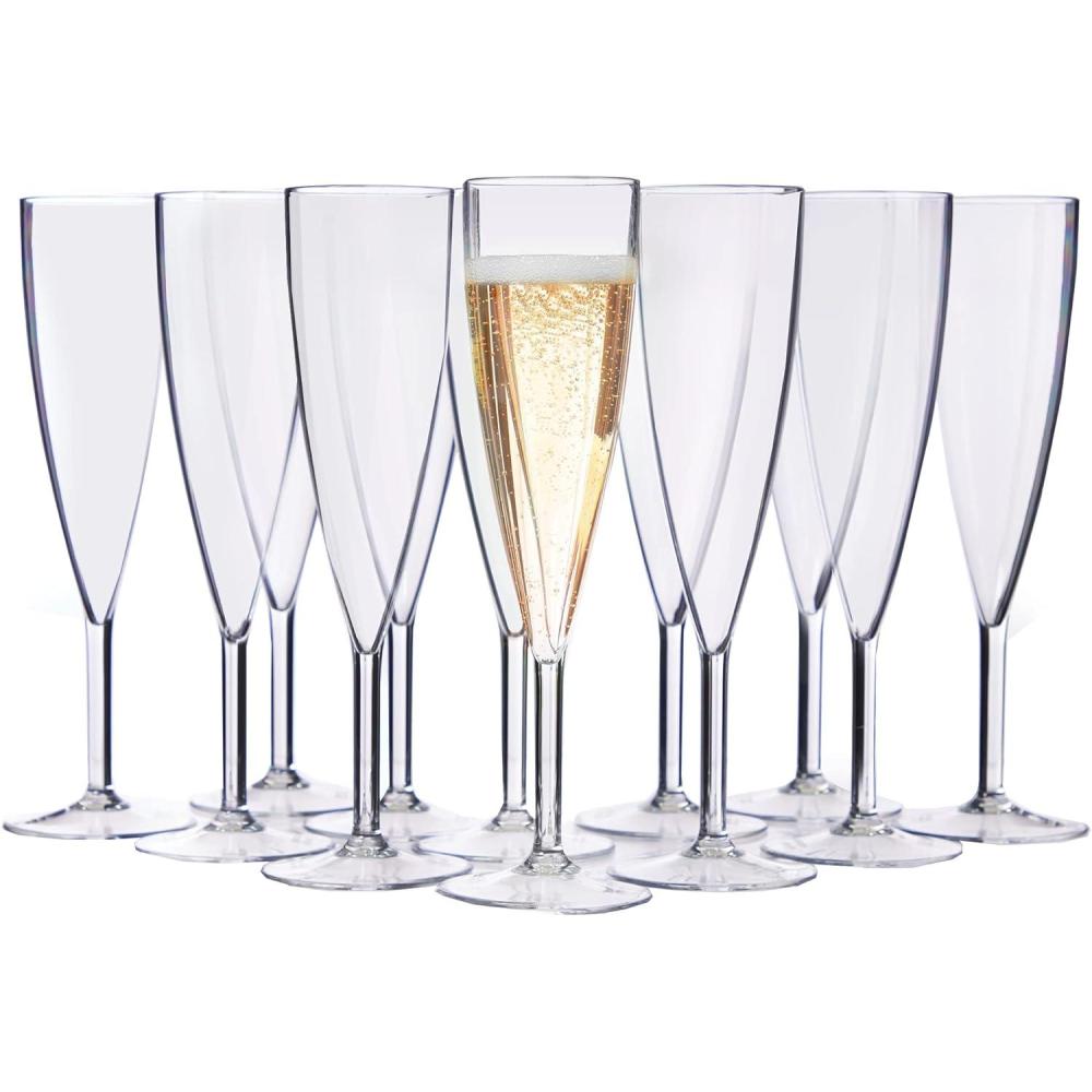 imageUS Acrylic Plastic Reusable Champagne Flute Set of 12 Clear 5oz Stems BPAFree Shatterproof Made in USA TopRack Dishwasher SafeClear
