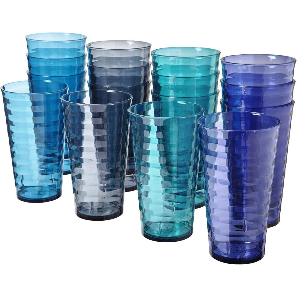 imageUS Acrylic Splash Set of 16 18 ounce Plastic Stackable Water Tumblers in 4 Coastal Colors Value Set of Drinking Cups Reusable BPAfree Made in the USA Toprack Dishwasher Safe