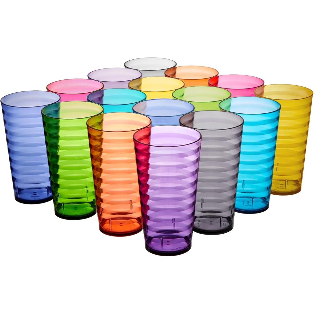 imageUS Acrylic Splash Set of 16 18 ounce Plastic Stackable Water Tumblers in Jewel Tone Colors Value Set of Drinking Cups Reusable BPAfree Made in the USA Toprack Dishwasher Safe