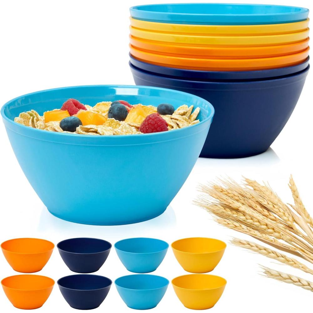 imageUS Acrylic Wheat Straw Unbreakable 28 oz Stackable Cereal Bowls for Snacks ampamp Ice Cream in Grey Set of 8 6inch Reusable BPAFree Dishwasher Safe Dinnerware Made in USAAssorted Colors