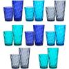 imageUS Acrylic Optix Plastic Reusable Drinking Glasses Set of 16 14oz Rocks ampamp 20oz Water Cups in Coastal Colors  BPAFree Tumblers Made in USA  TopRack Dishwasher Safe14ounce20ounce