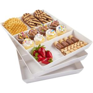 US Acrylic Avant White Plastic Divided Serving Trays (Set of 4) 15” x 5” | Narrow Reusable 3-Section Party Platters | Serve Appetizers, Fruit, Veggies, & Desserts | BPA-Free & Made in USA(15″ x 10″)