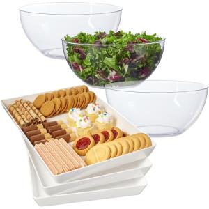 US Acrylic Avant White Plastic Serving Trays (Set of 3) and Clear Serving 10-inch Plastic Bowls (set of 3) Bundle, Made in the USA