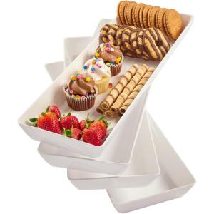 US Acrylic Avant White Plastic Serving Trays (Set of 4) 15” x 5” | Narrow Reusable Rectangular Party Platters | Serve Appetizers, Fruit, Veggies, & Desserts | BPA-Free & Made in USA(15″ x 5″)