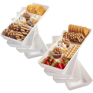 US Acrylic Avant White Serving Trays 15″x5″ Bundle, 4 Each 3 Compartment and Open Narrow Trays, Made in USA