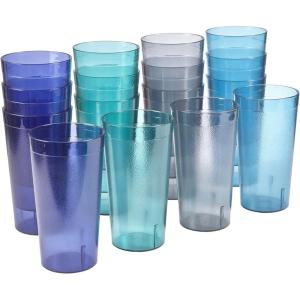 US Acrylic Cafe Plastic Reusable Tumblers (Set of 16) 20-ounce Water Cups in Clear | Value Set of Restaurant Style Drinking Glasses, Stackable, BPA-free, Made in the USA | Top-rack Dishwasher Safe(Coastal)