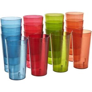 US Acrylic Cafe Plastic Reusable Tumblers (Set of 16) 20-ounce Water Cups in Clear | Value Set of Restaurant Style Drinking Glasses, Stackable, BPA-free, Made in the USA | Top-rack Dishwasher Safe(Assorted)