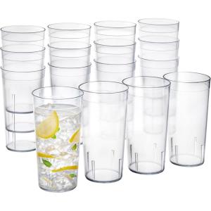 US Acrylic Cafe Plastic Reusable Tumblers (Set of 16) 20-ounce Water Cups in Clear | Value Set of Restaurant Style Drinking Glasses, Stackable, BPA-free, Made in the USA | Top-rack Dishwasher Safe(Clear)
