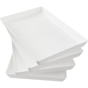 US Acrylic Coastal Plastic Serving Trays (Set of 4) 15” x 10” | Large Unbreakable Reusable Rectangular Party Platters | Serve Appetizers, Fruit, Veggies, & Desserts | BPA-Free & Made in USA(White)