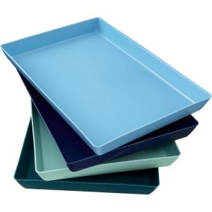 US Acrylic Coastal Plastic Serving Trays (Set of 4) 15” x 10” | Large Unbreakable Reusable Rectangular Party Platters | Serve Appetizers, Fruit, Veggies, & Desserts | BPA-Free & Made in USA(Coastal)