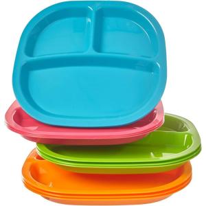 US Acrylic Harmony 3-compartment Divided Plastic Kids Tray in 4 Calypso Colors | set of 12 Reusable, BPA-free Plates, Made in the USA, Microwave & Dishwasher Safe Dinnerware(Calypso)