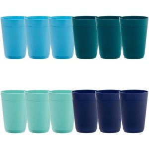 US Acrylic Newport 32 ounce Unbreakable Plastic Stackable Iced-Tea Tumblers in Grey Stone | Set of 12 Drinking Cups | Reusable, BPA-free, Made in the USA, Top-rack Dishwasher and Microwave Safe(Coastal)
