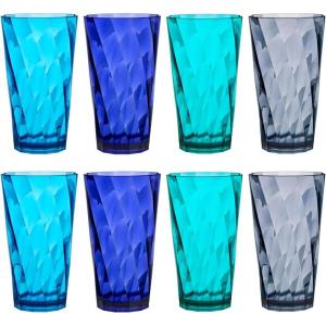 US Acrylic Optix Plastic Reusable Drinking Glasses (Set of 16) 14oz Rocks & 20oz Water Cups in Coastal Colors | BPA-Free Tumblers, Made in USA | Top-Rack Dishwasher Safe(20-ounce)