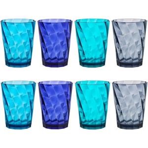 US Acrylic Optix Plastic Reusable Drinking Glasses (Set of 16) 14oz Rocks & 20oz Water Cups in Coastal Colors | BPA-Free Tumblers, Made in USA | Top-Rack Dishwasher Safe(14-ounce)