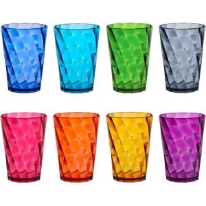 US Acrylic Optix Plastic Reusable Drinking Glasses (Set of 16) 14oz Rocks & 20oz Water Cups in Jewel Tone Colors | BPA-Free Tumblers, Made in USA | Top-Rack Dishwasher Safe(8-ounce)
