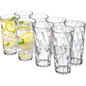 US Acrylic Optix Plastic Reusable Drinking Glasses (Set of 8) 20oz Water Cups in Clear | BPA-Free Tumblers, Made in USA | Top-Rack Dishwasher Safe(26-ounce)