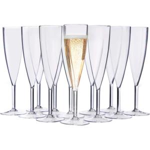 US Acrylic Plastic Reusable Champagne Flute (Set of 12) Clear 5oz Stems | BPA-Free, Shatterproof, Made in USA | Top-Rack Dishwasher Safe(Clear)