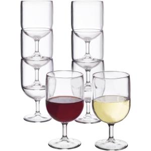 US Acrylic Stackable 8 ounce Plastic Wine Stems in Clear | Set of 8 Reusable, BPA-free, Made in the USA, Top-rack Dishwasher Safe(Clear)