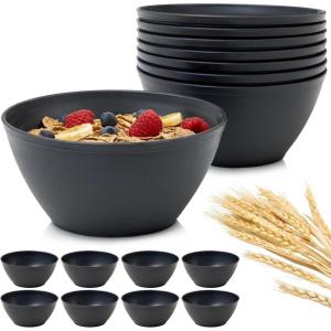 US Acrylic Wheat Straw Unbreakable 28 oz. Stackable Cereal Bowls for Snacks & Ice Cream in Grey (Set of 8) 6-inch Reusable, BPA-Free, Dishwasher Safe Dinnerware, Made in USA(Gray)