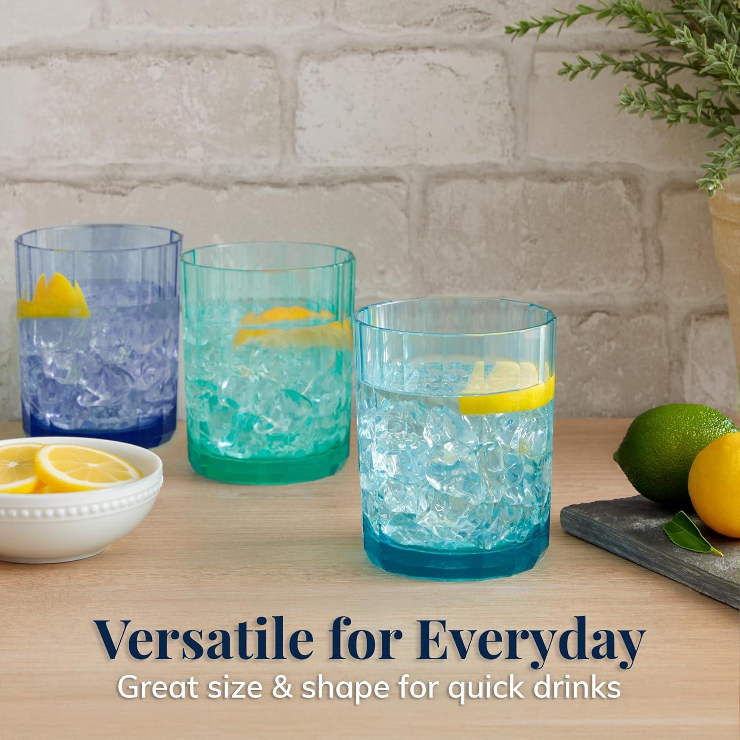 imageUS Acrylic Faceted Plastic Reusable Drinking Glasses Set of 6 14oz Rocks Cups Assorted Colors BPAFree Tumblers Made in USA TopRack Dishwasher SafeRocks Tumblers
